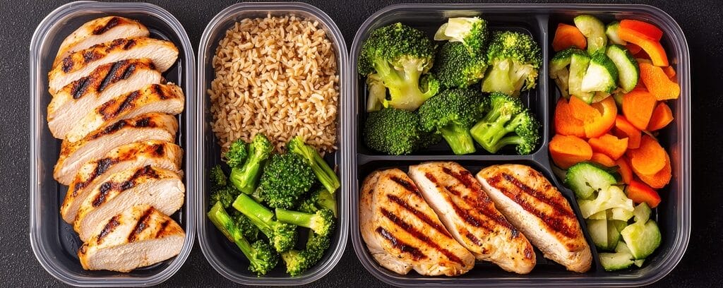 Organized meal preparation containers with healthy portions